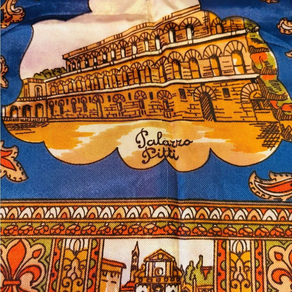 Scarf of Florence, Italy with Vibrant Blue and Orange Hues NWOT - Picture 3 of 12